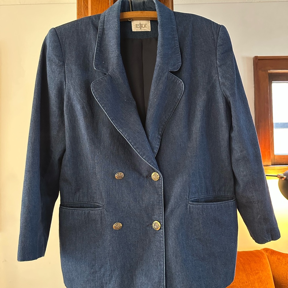 Women's Blue Denim Blazer, Vintage Jessica